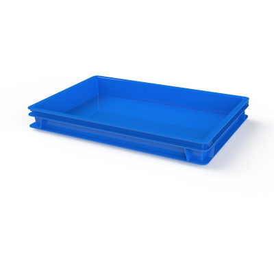 Ящик полимерный для полуфабрикатов сплошной (600х400х75), без крышки (Синий)
